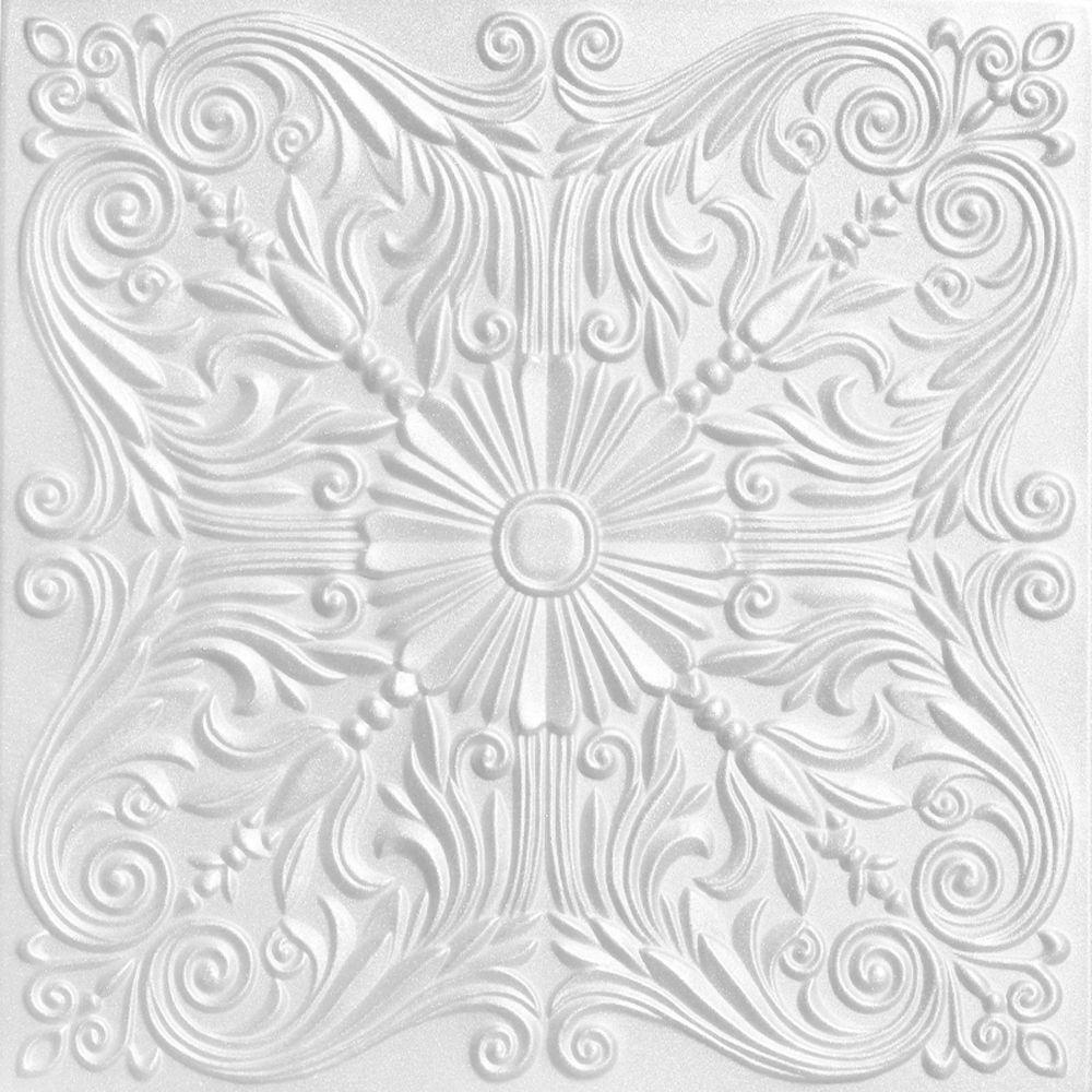 Spanish Silver 1 6 Ft X 1 6 Ft Foam Glue Up Ceiling Tile In Plain White 21 6 Sq Ft Case