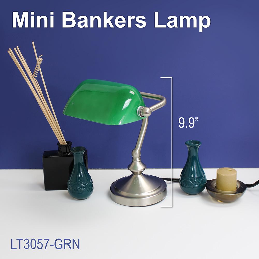 Limelights 9 90 In Traditional Green Mini Banker S Lamp With Glass Shade Lt3057 Grn The Home Depot