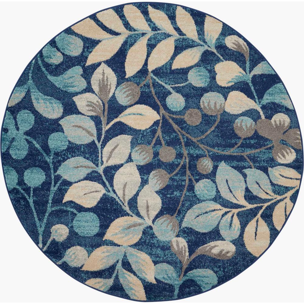 Nourison Tranquil TRA03 Navy Blue 5 ft. Round Botanical Area Rug484055