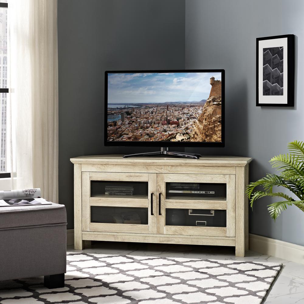 Walker Edison Furniture Company 44 In White Oak Corner Wood Tv White Oak Corner Wood Tv Console