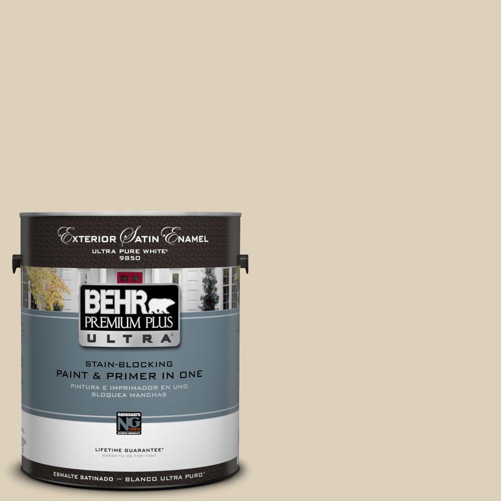 BEHR Premium Plus Ultra 1-Gal. #UL160-14 Natural Almond Satin Enamel ...