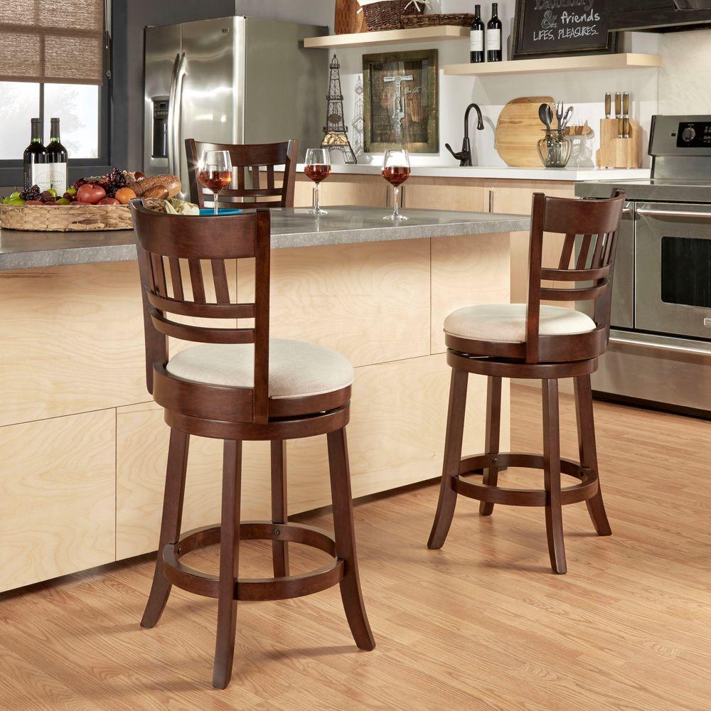 HomeSullivan Morris 24 In Cherry Swivel Cushioned Bar Stool 401140E   Beige Homesullivan Bar Stools 401140e 24bl 64 1000 