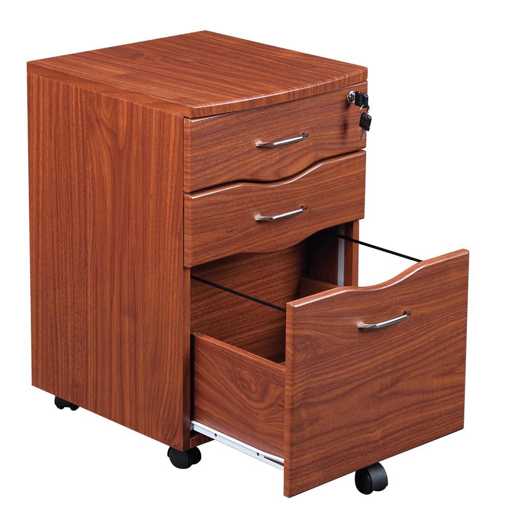 Techni Mobili Mahogany Rolling Storage And File Cabinet Rta S07