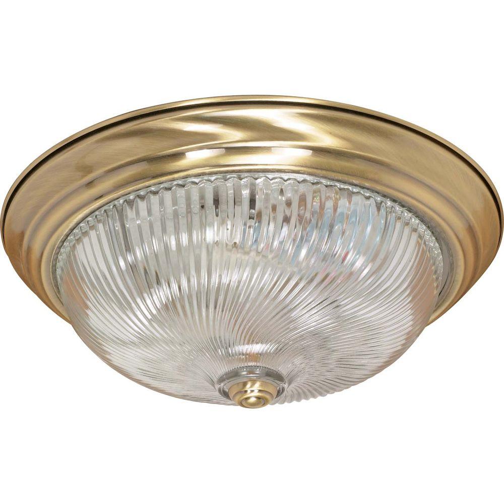 Brass Flush Mount Lights Lighting The Home Depot Tra 3 Light Antique Brass Flushmount With Clear Swirl Glass