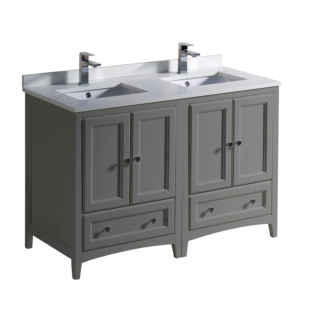 Fresca Oxford 48 In Traditional Double Bath Vanity In Gray With Quartz Stone Vanity Top In White With White Basins Fcb20 2424gr Cwh U The Home Depot