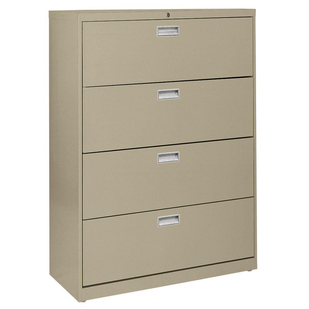 Sandusky 600 Series 42 In W 4 Drawer Lateral File Cabinet In Tropic Sand Lf6a424 04 The Home Depot