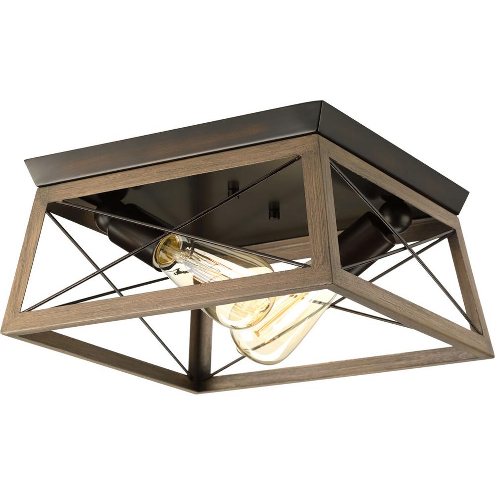 Rustic Flushmount Lights Lighting The Home Depot Briarwood 12 In 2 Light Antique Bronze Flushmount