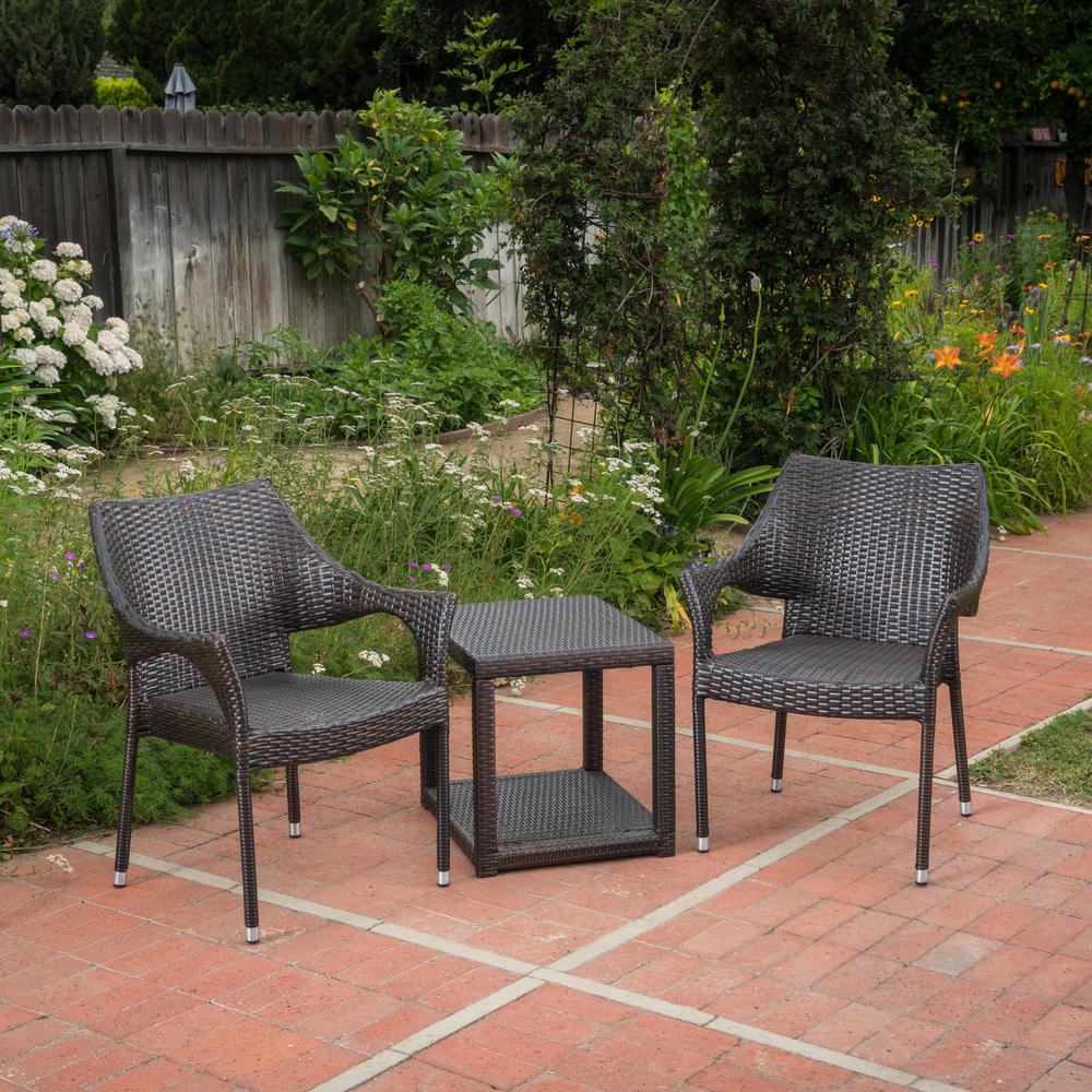 Noble House Astoria Multi Brown 3 Piece Wicker Patio Conversation Seating Set 16451 The Home Depot