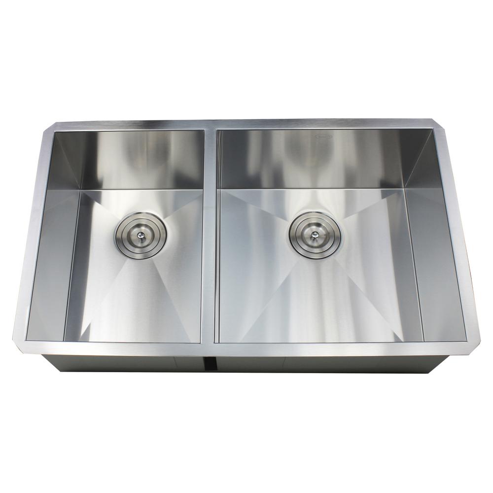 Kingsman Hardware Undermount 32 In X 19 In X 10 In Deep Stainless Steel 16 Gauge Double Bowl 40 60 Zero Radius Kitchen Sink