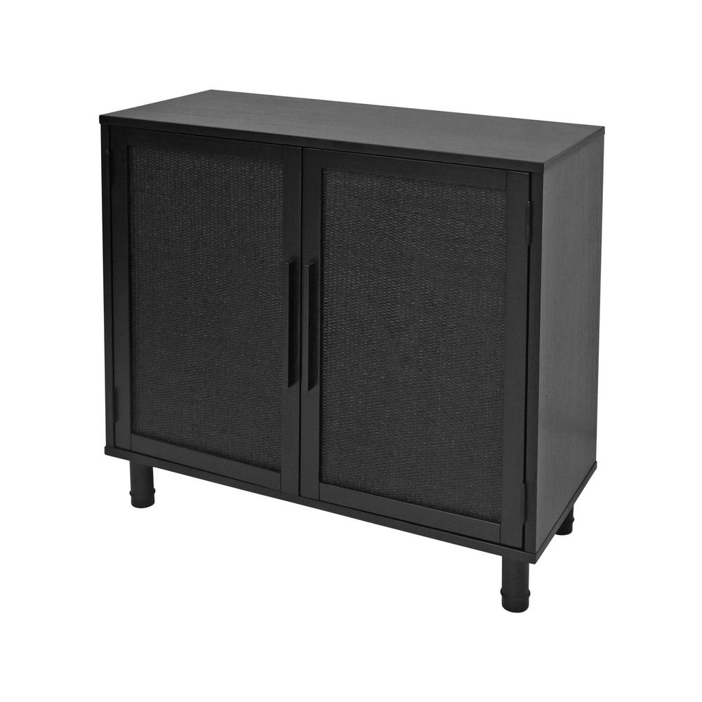 Delancey 2 Door Cabinet Black - Hopper Studio: Rattan Panels, Wood Veneer, Adjustable Shelves