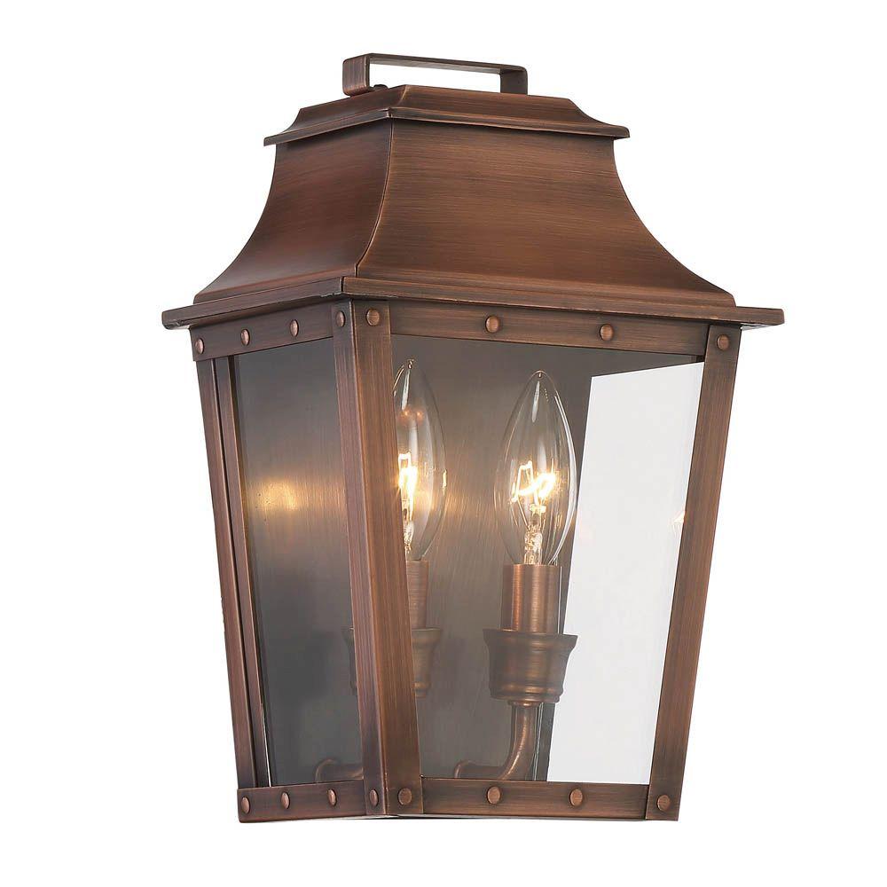 Rustic Lodge Lighting The Home Depot Coventry Collection 2 Light Copper Patina Outdoor Wall Lantern