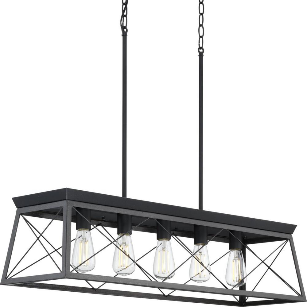 Progress Lighting Briarwood 5Light Ceruse Black Farmhouse Linear