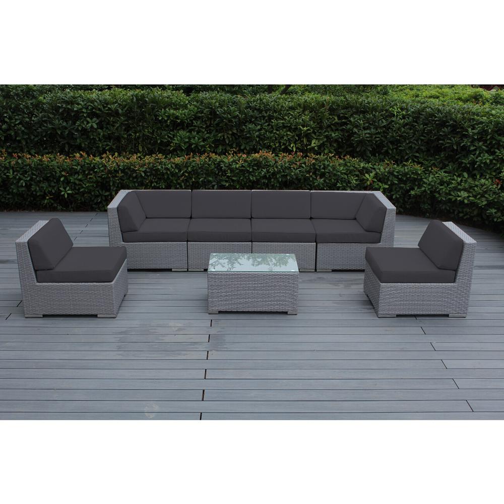 Ohana Depot Gray 7Piece Wicker Patio Seating Set with Spuncrylic Gray CushionsPN7037GRDG