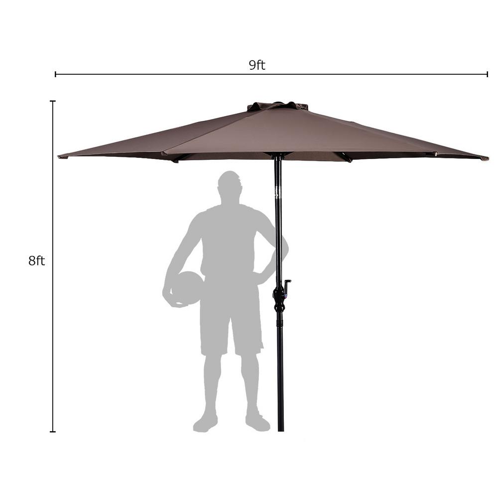 Costway 9 Ft Steel Market Patio Umbrella Tilt With Crank Outdoor Yard Garden In Tan Op2806tn The Home Depot