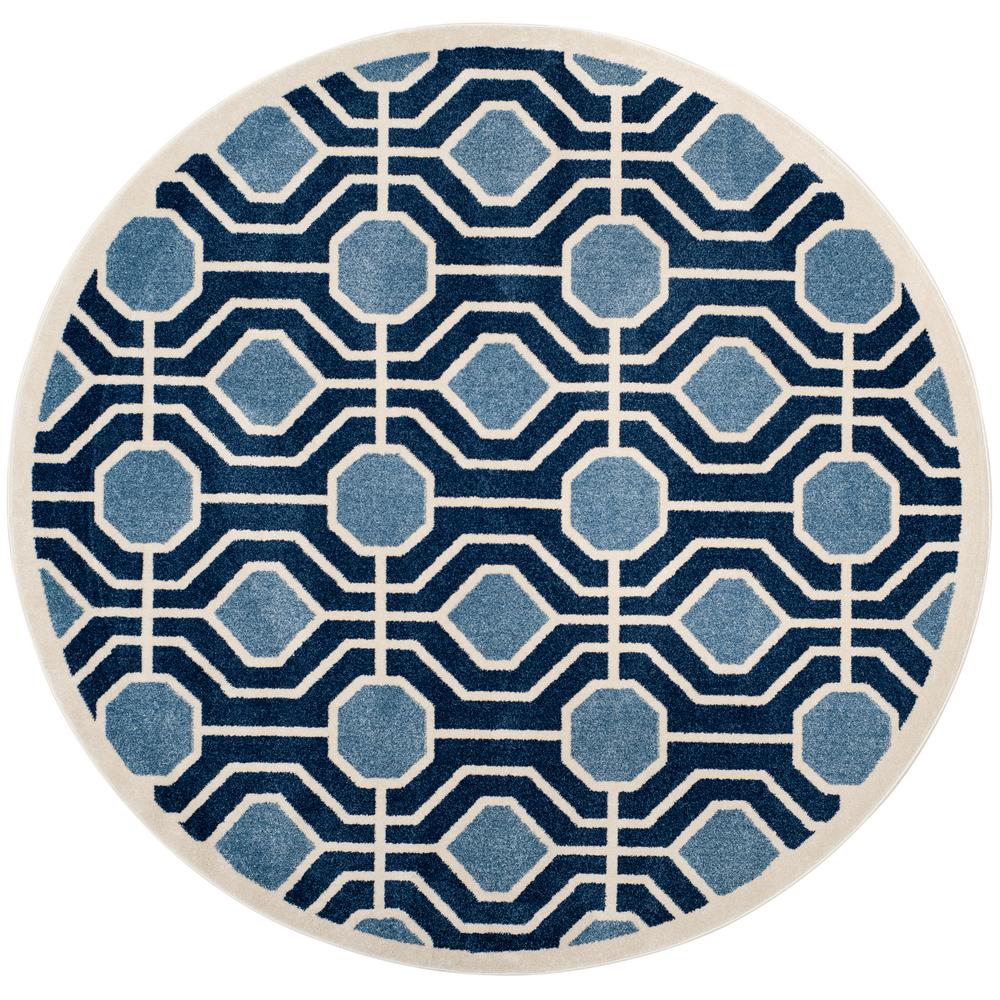 Safavieh Amherst Light Blue/Navy 7 ft. x 7 ft. Indoor/Outdoor Round