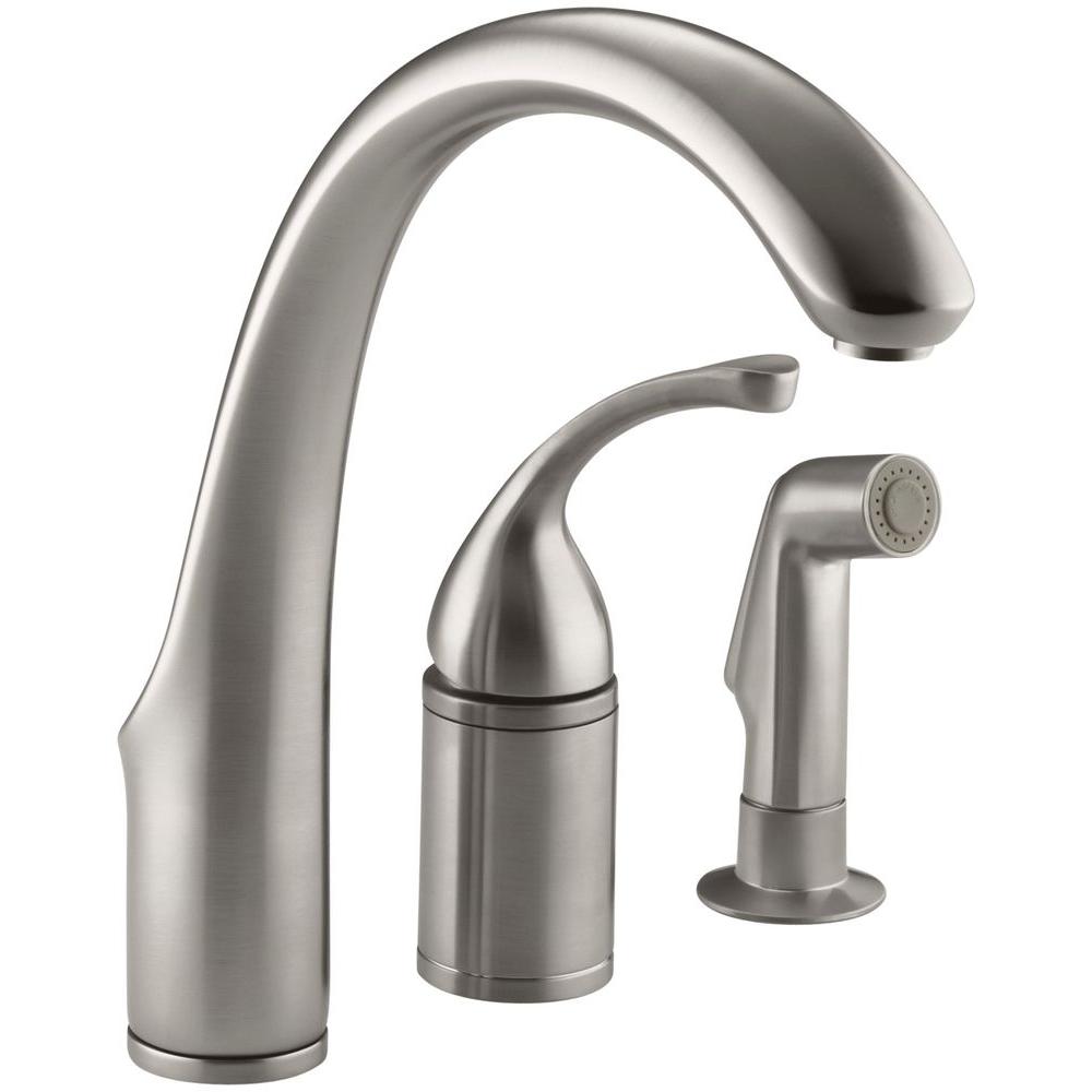 KOHLER Forte Single Handle Standard Kitchen Faucet With Side Sprayer In   Vibrant Stainless Kohler Standard Spout Faucets K 10430 Vs 64 1000 