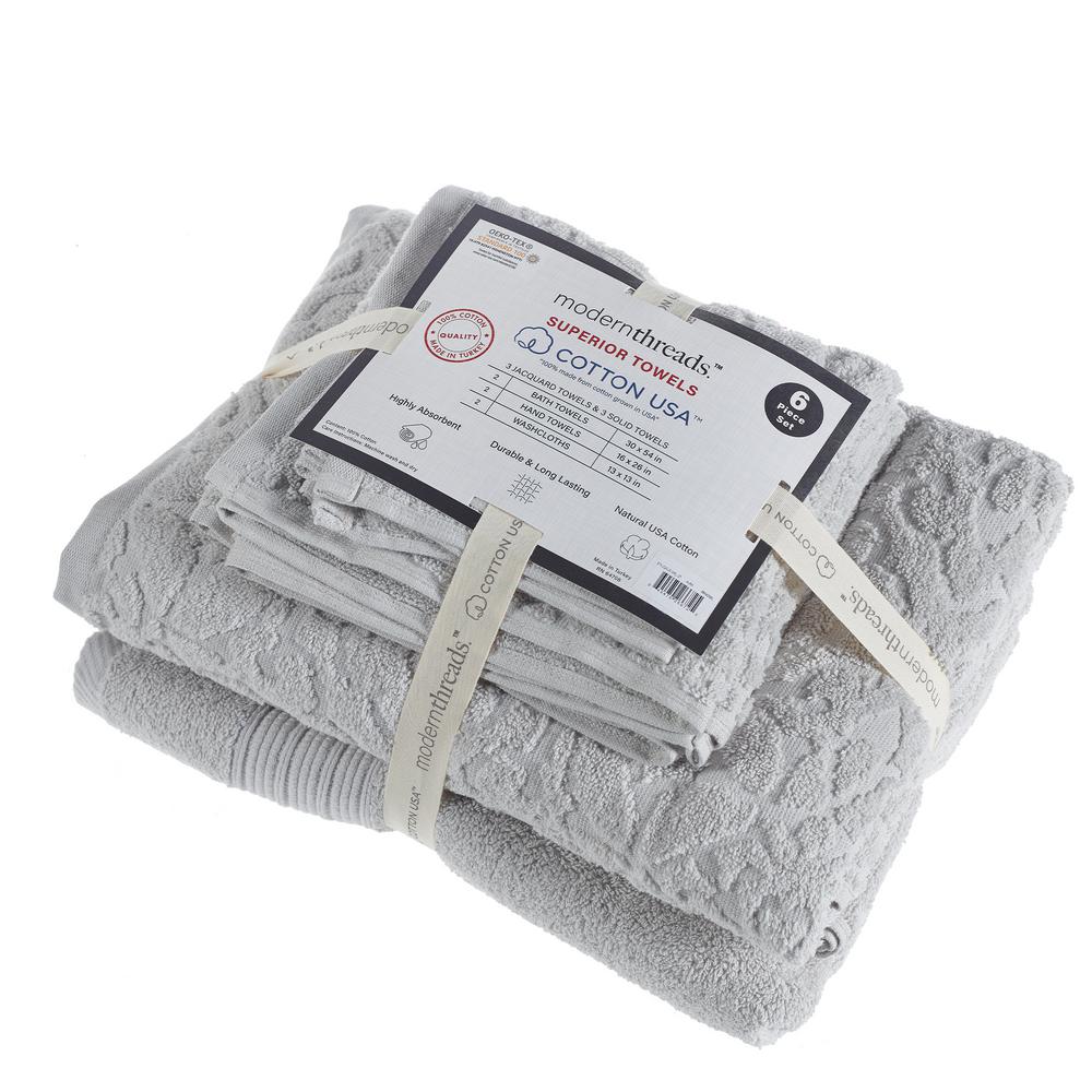 MODERN THREADS Aura 6-Piece Mineral Jacquard Cotton Towel Set-5TKJQAUE ...