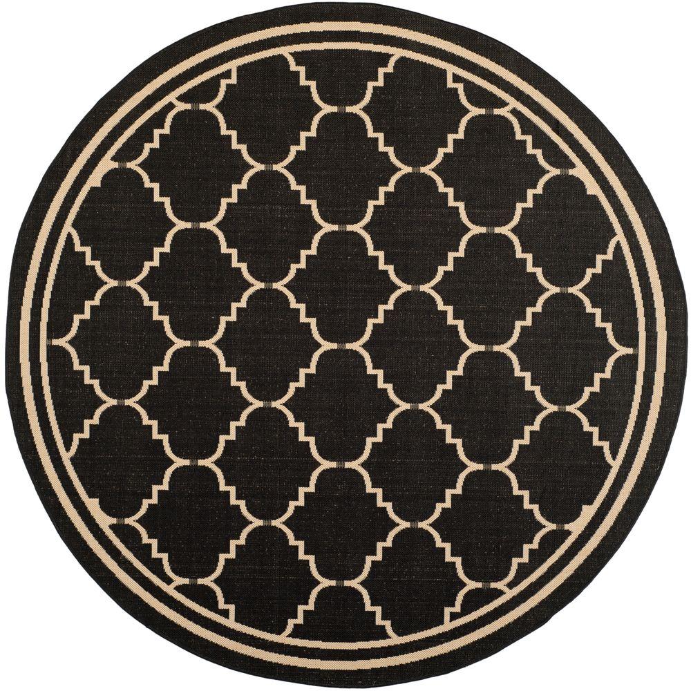 Safavieh Courtyard Black/Cream 7 ft. x 7 ft. Indoor/Outdoor Round Area