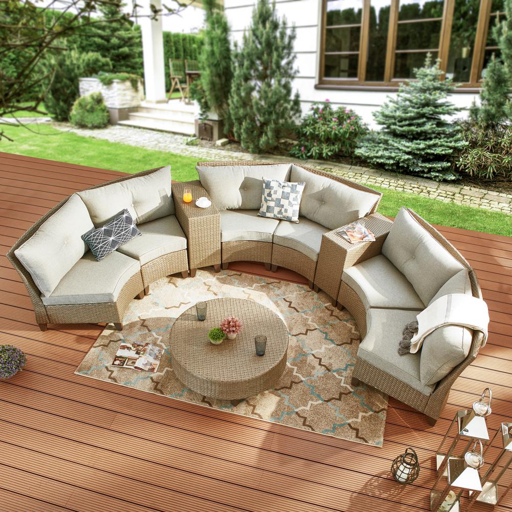 Patio Festival 9 Piece Wicker Patio Conversation Seating Set With Gray Cushions Pf19701x6 275x2 276 G The Home Depot