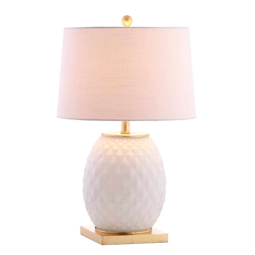 Diamond 25 5 In White Gold Leaf Led Glass Metal Table Lamp