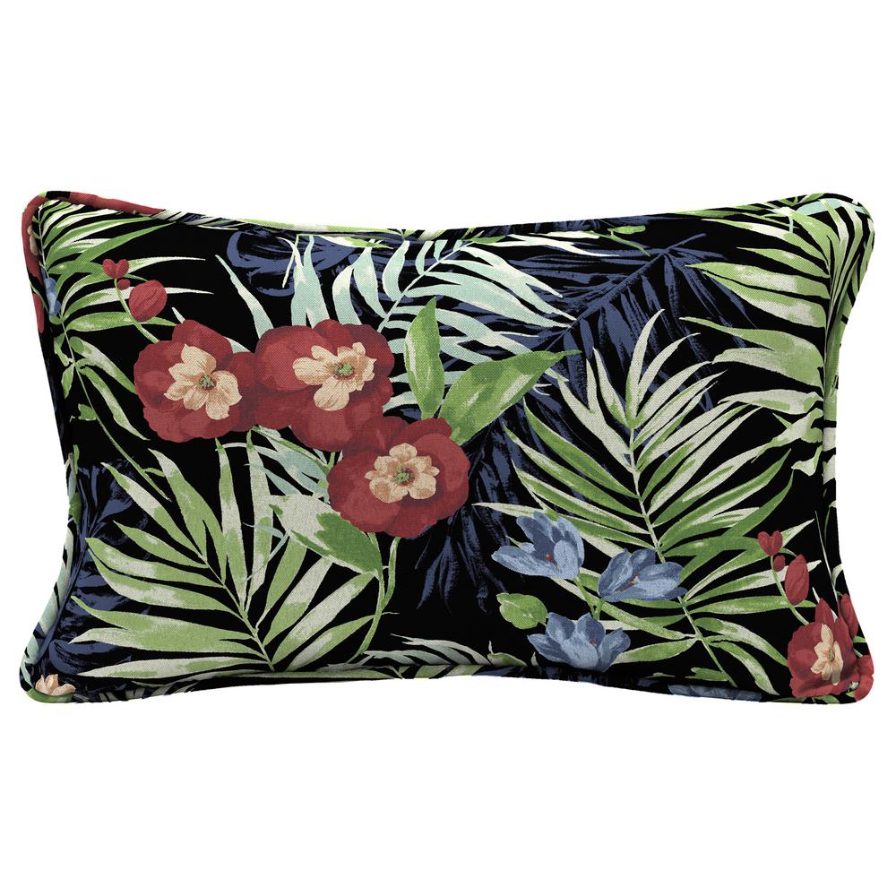 Hampton Bay Black Tropical Lumbar Outdoor Throw PillowTJ05108B9D4