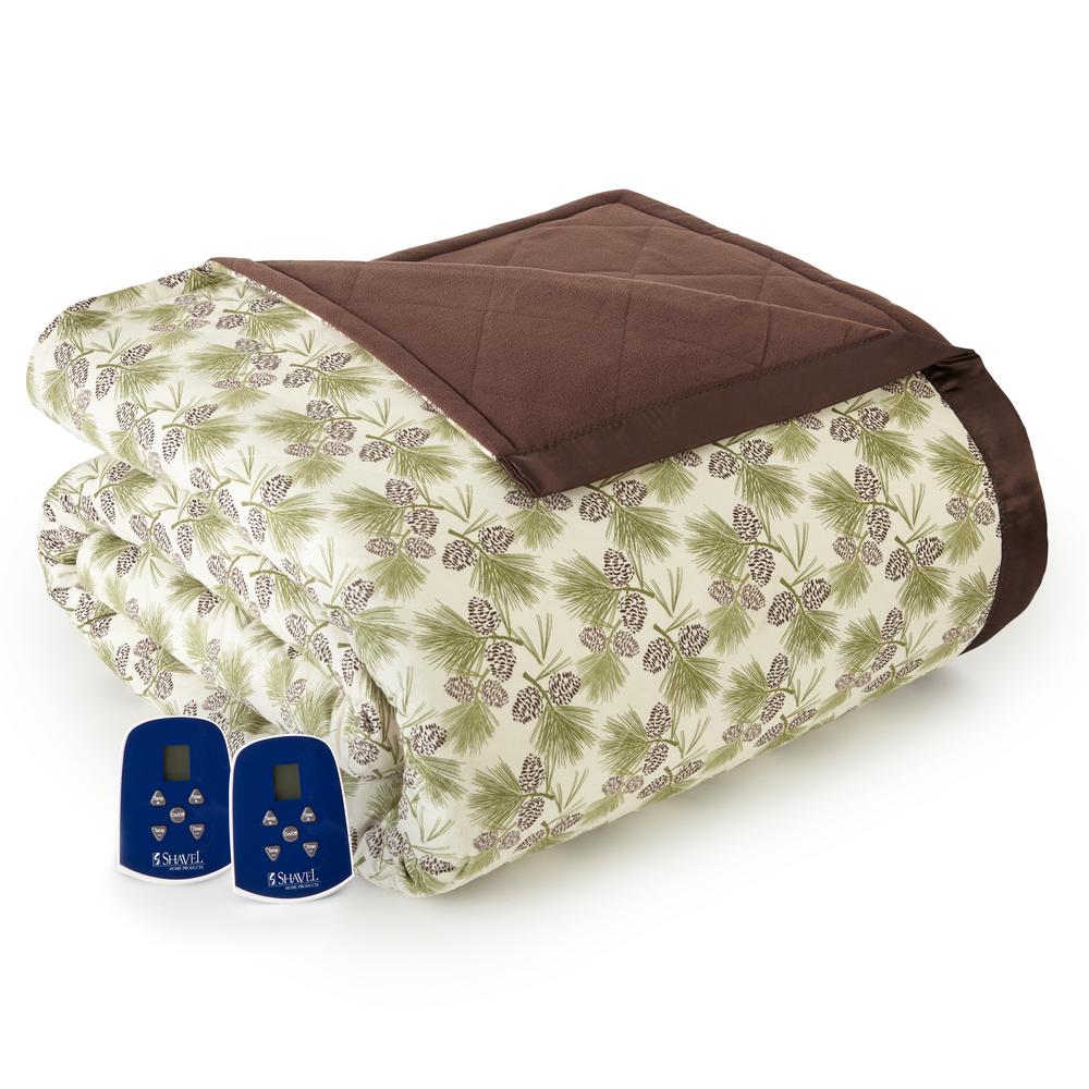 Micro Flannel King Cal King Pinecone Electric Heated Comforter