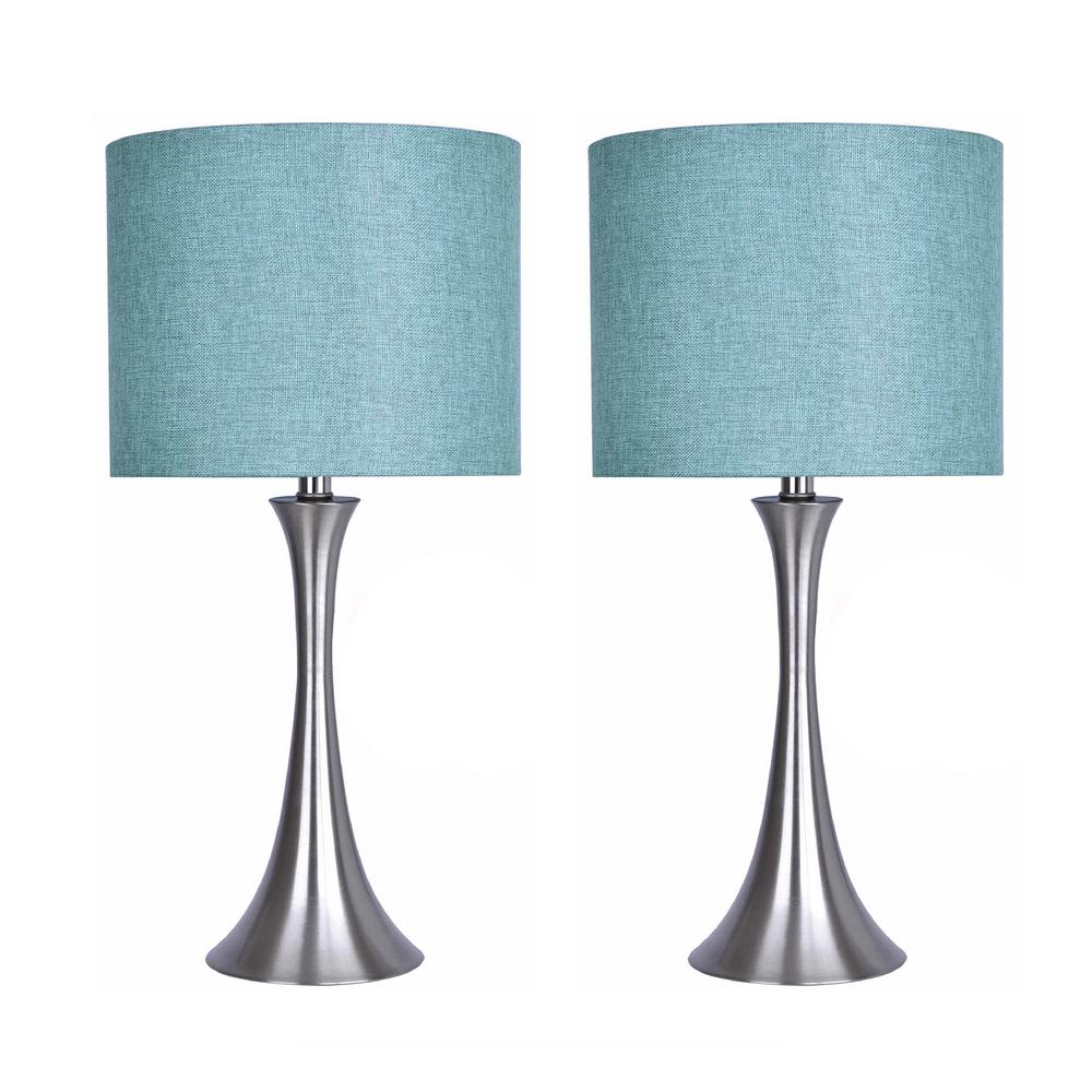 GRANDVIEW GALLERY 24.25 in. Brushed Nickel Table Lamp Set with Flared ...