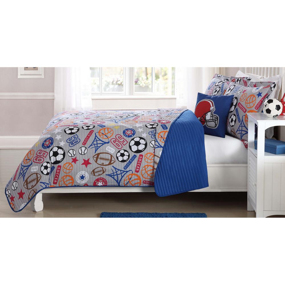 Laura Hart Kids Sports Express Blue Twin Quilt Mini Set With Bonus Laura Hart Kids Sports Express Blue Twin Quilt Mini Set With Bonus Decorative Pillow