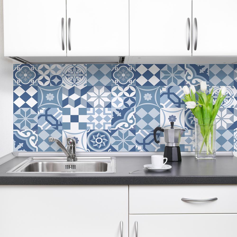 Home Decor Line Blue Cementine Peel And Stick Backsplash Wall