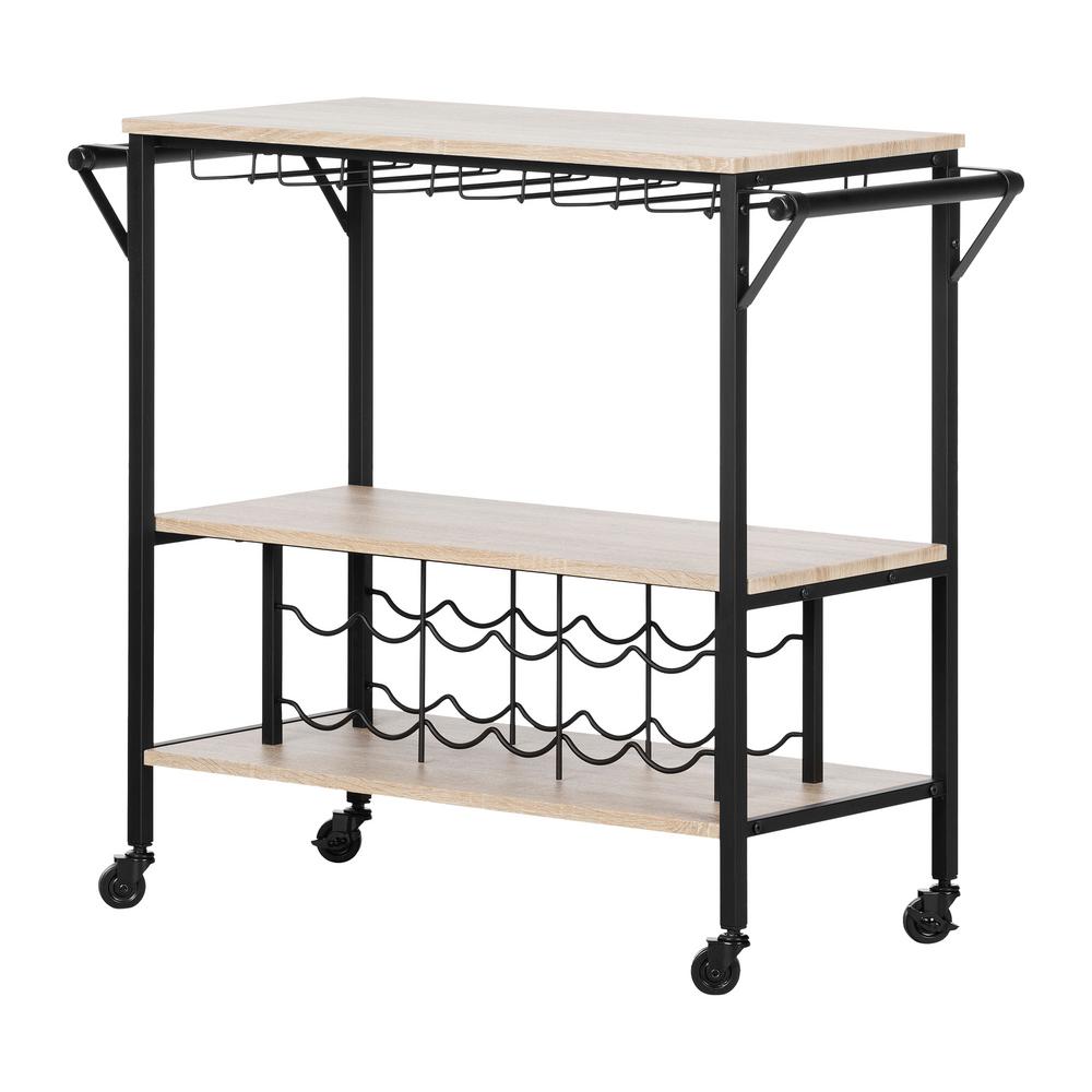 South Shore Munich White Oak Barrel Bar Cart with Wine Rack12070 The
