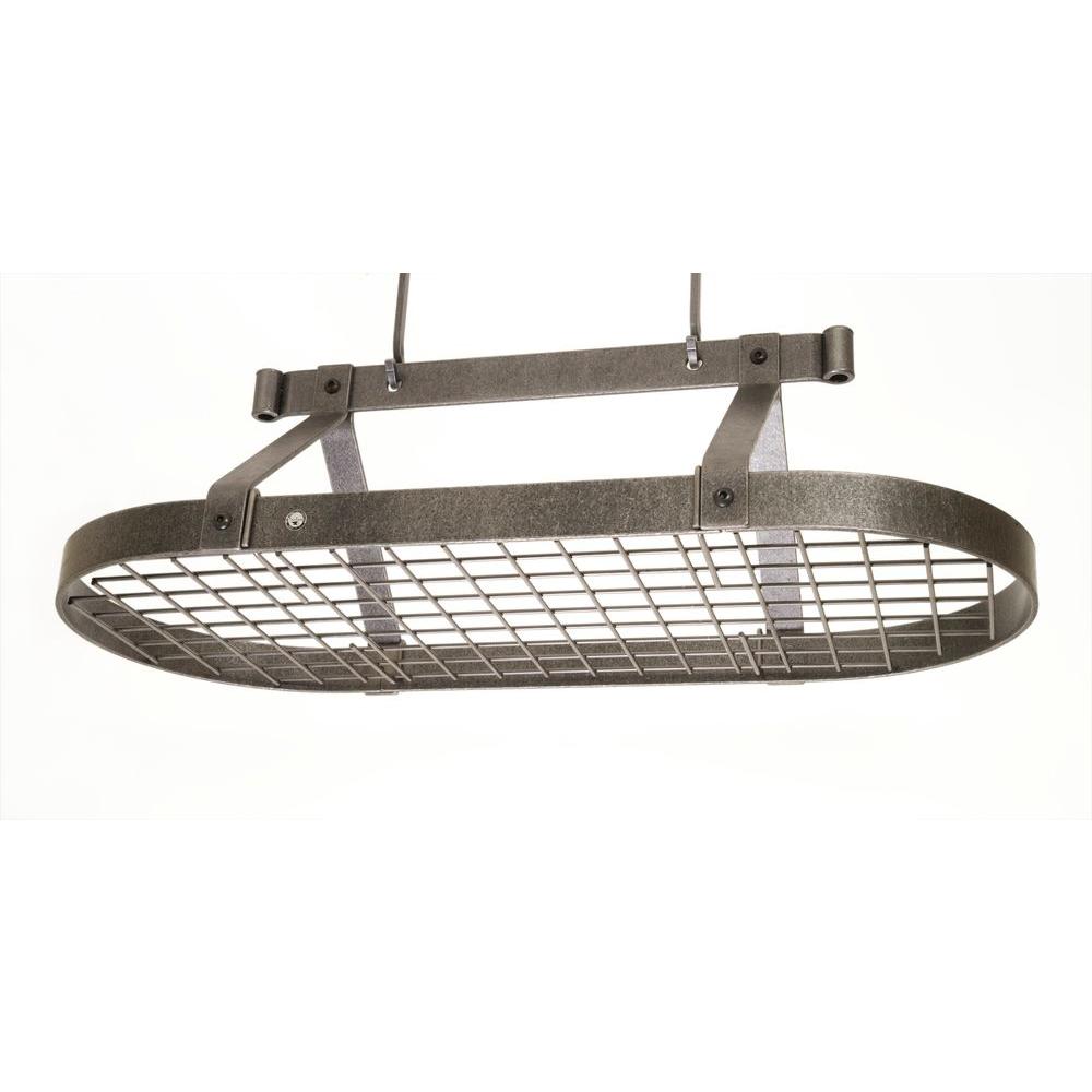 Enclume Premier 3 ft. Oval Ceiling Pot Rack in Hammered Steel by Enclume