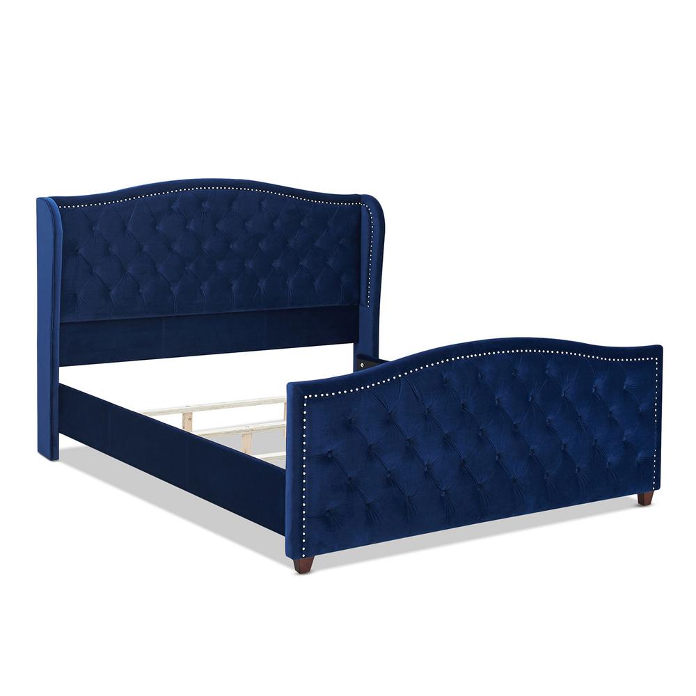 Jennifer Taylor Home Marcella Tufted Wingback King Bed, Navy Blue