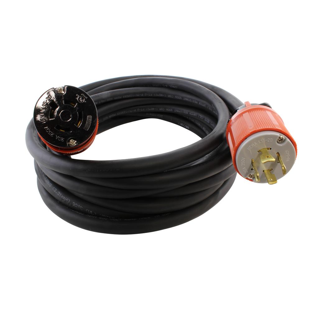 NEMA L15-20 Generator Extension Cord 10//4 SOOW Heavy Duty Industrial Cable 250V 30A 3Phase 75 Ft.