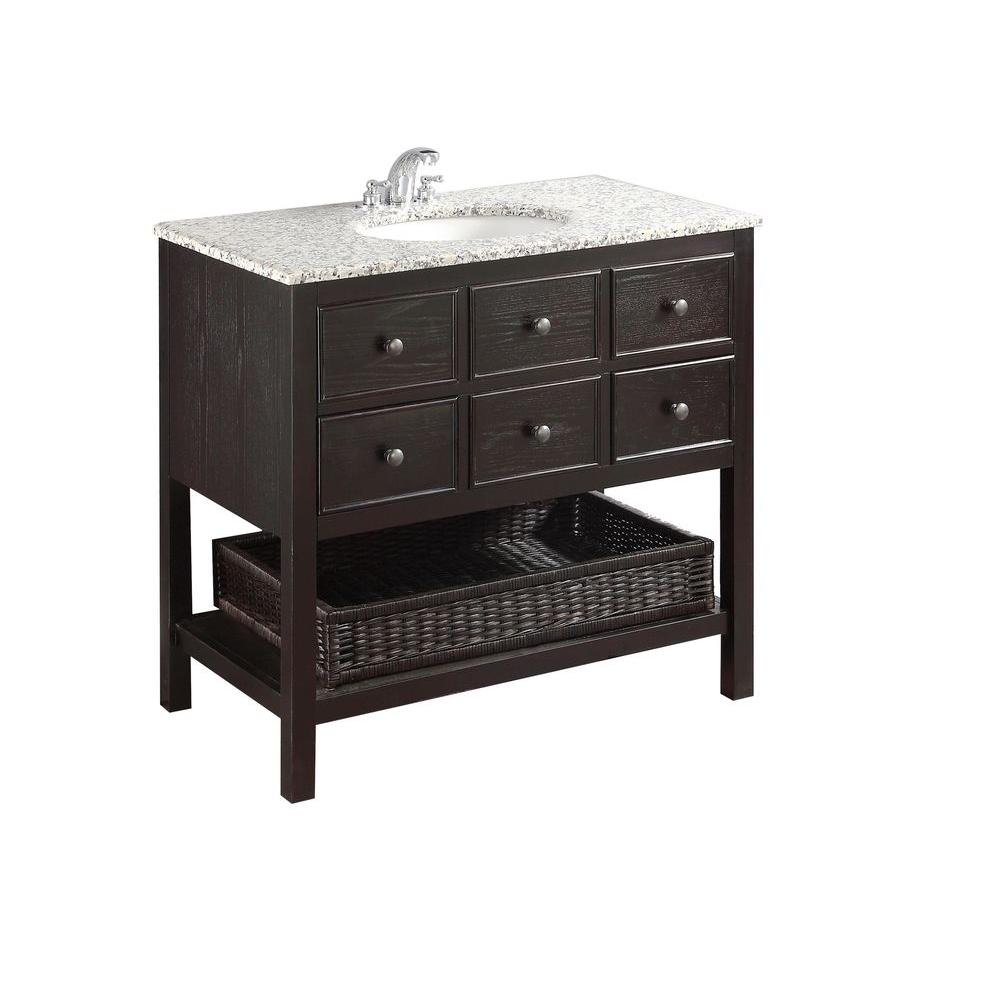 Simpli Home Burnaby 36 in. Vanity in Espresso Brown with Granite Vanity Top in Dappled Grey-NL ...