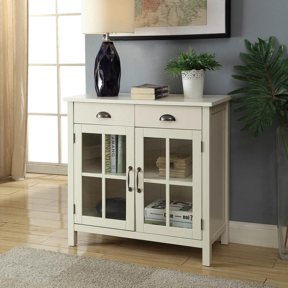 Usl Olivia White Accent Cabinet 2 Glass Doors And 2 Drawers