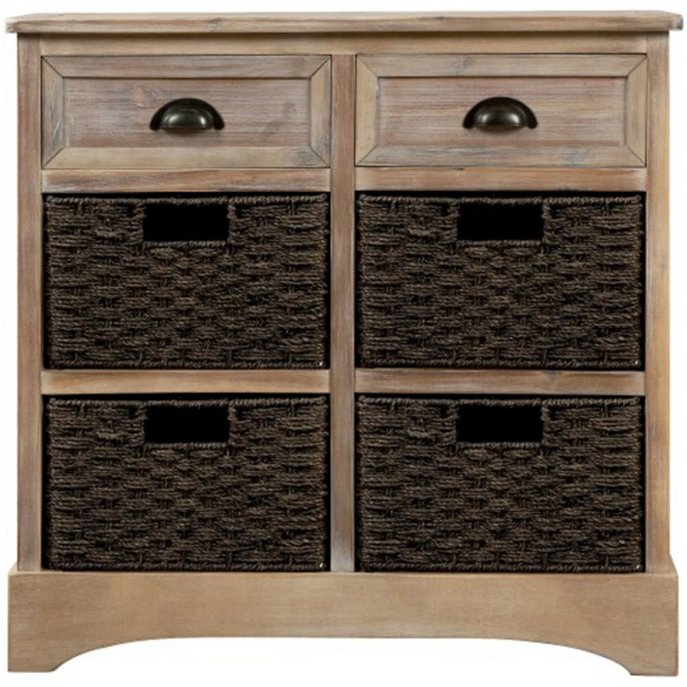 Boyel Living Trexm Rustic White Washed Storage Cabinet With 2 Drawers And 4 Classic Fabric Basket Tr Wf193442aan The Home Depot