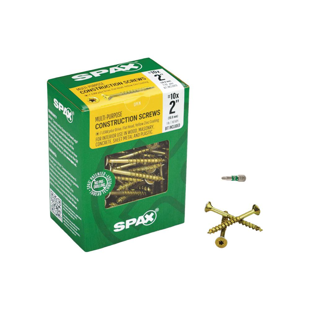 Spax #10 X 2 In. T-star Drive Flat Head Partial Thread Yellow Zinc 