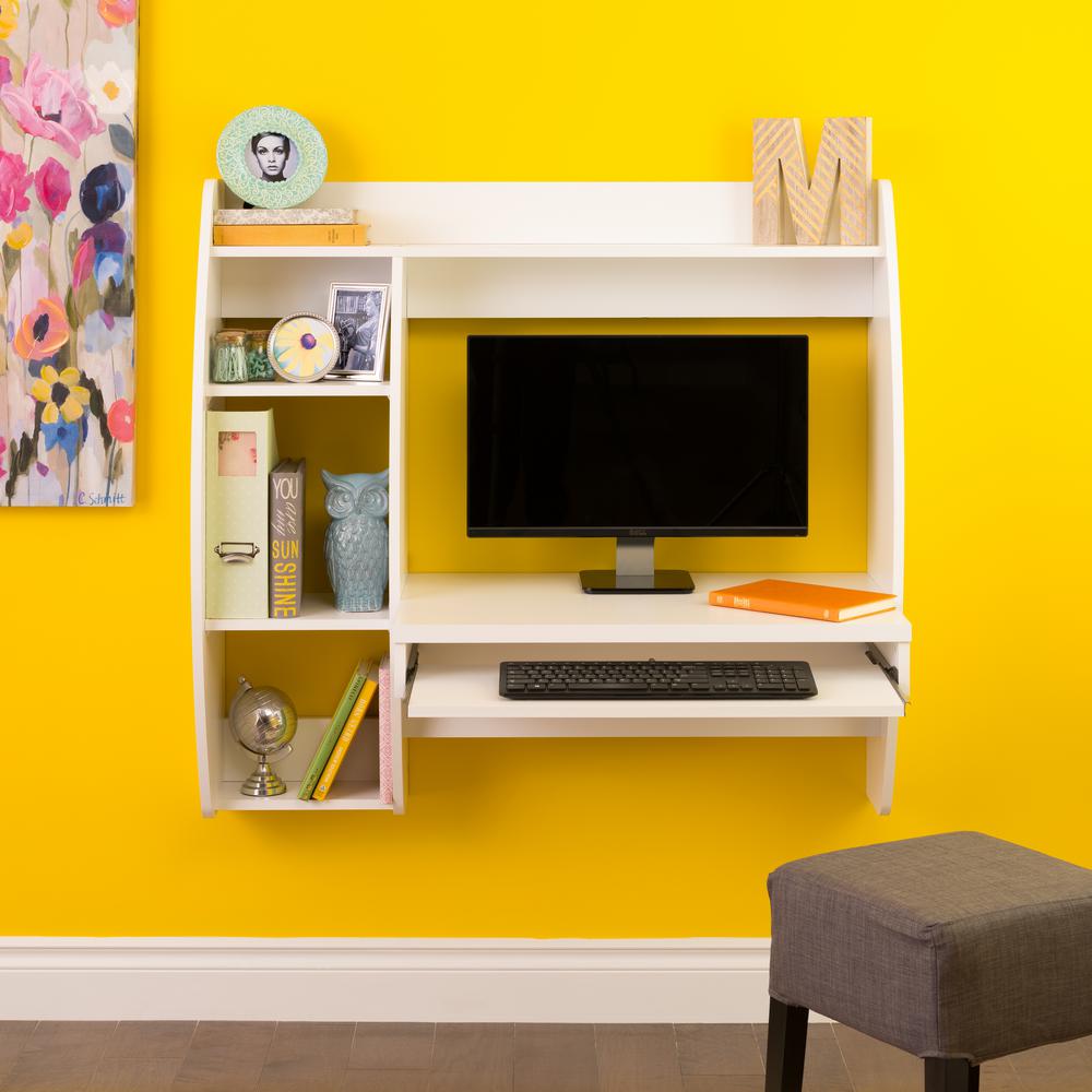 Prepac White Floating Desk w//Storage /& Keyboard Tray WEHW-0201-1 Computer Desk