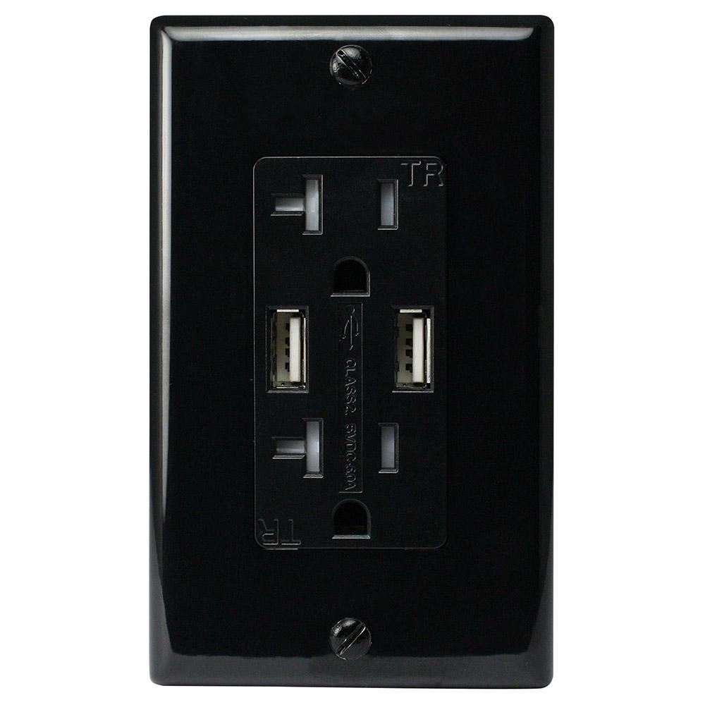 ASI Two 5 Amp USB Two 20 Amp AC Wall Outlet and USB Charging Ports Wall