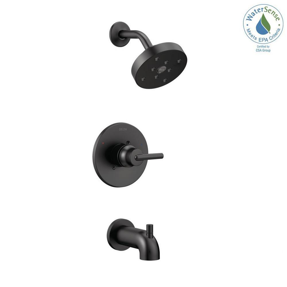 Delta Trinsic 1 Handle Wall Mount Tub And Shower Faucet Trim Kit In Delta Trinsic 1 Handle Wall Mount Tub And Shower Faucet Trim Kit In Matte Black