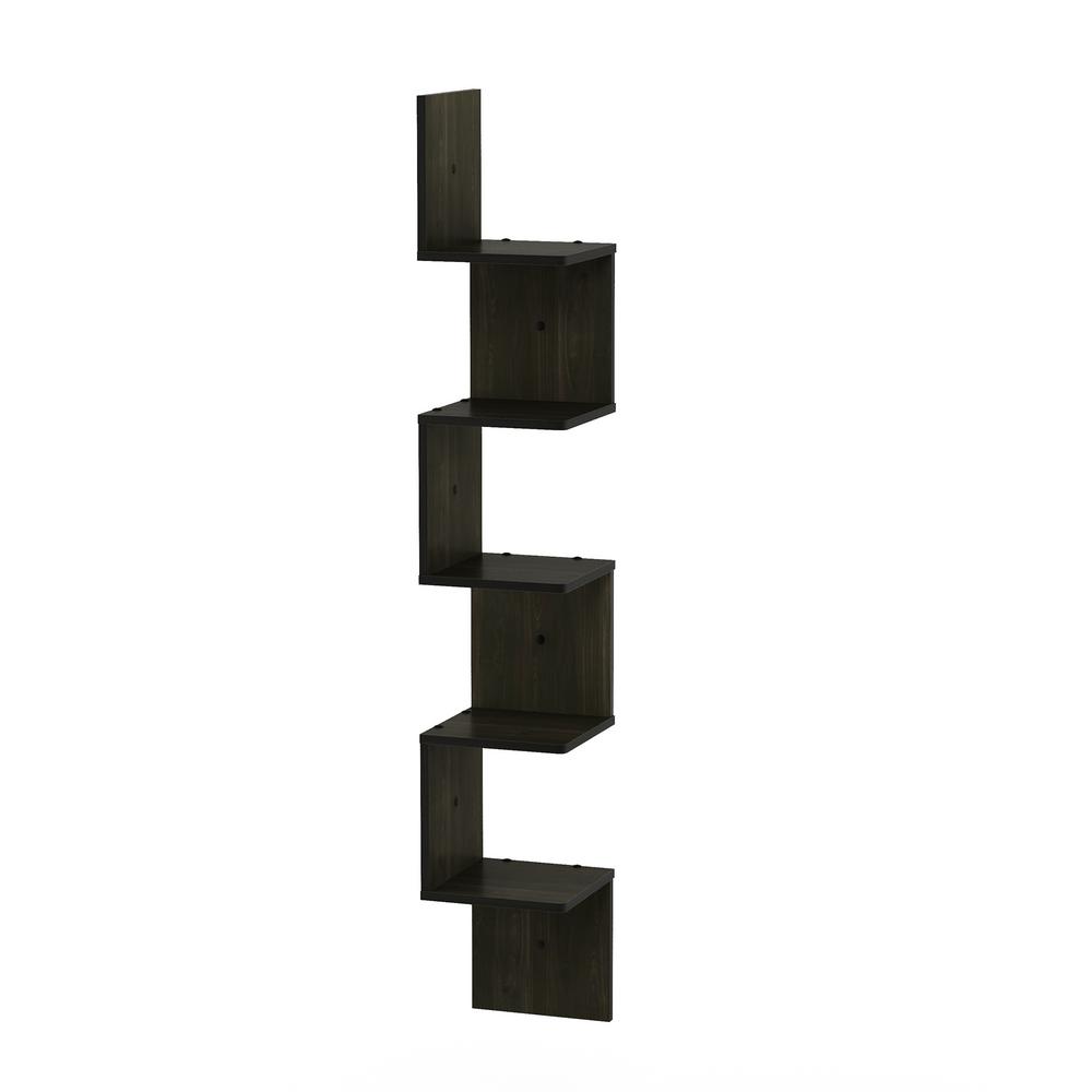 Furinno 48 8 In Espresso Wood 5 Shelf Corner Bookcase With