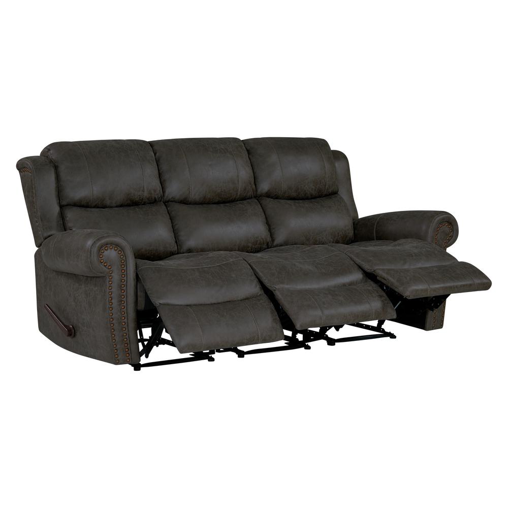 Prolounger Distressed Fog Gray Faux Leather 3 Seat Rolled