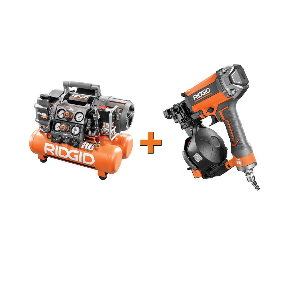 RIDGID 5 Gal. Portable Electric Steel Orange Air Compressor with