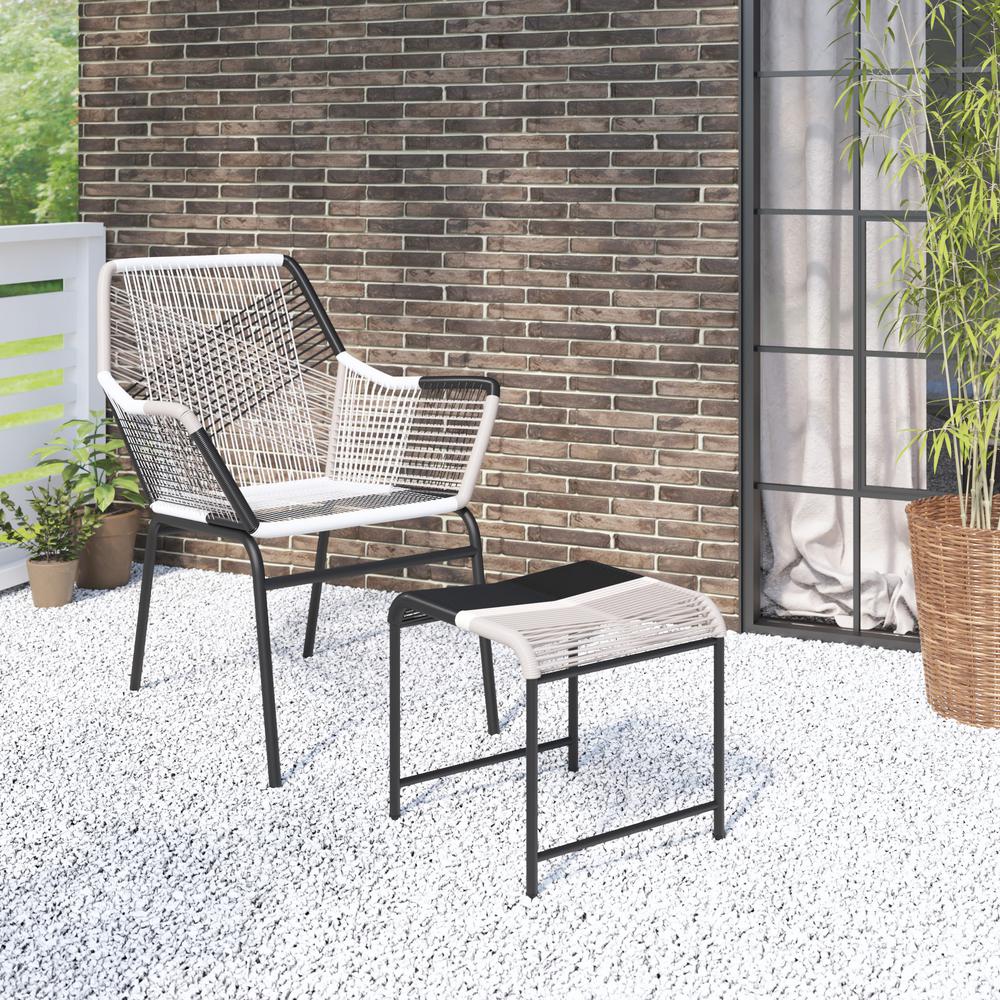 Outdoor Arm Chair with Ottoman - Black - TK Classics