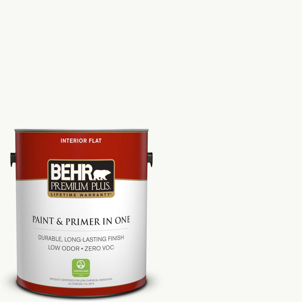 BEHR Premium Plus 1 gal. #PR-W15 Ultra Pure White Flat Zero VOC Interior Paint and Primer in One