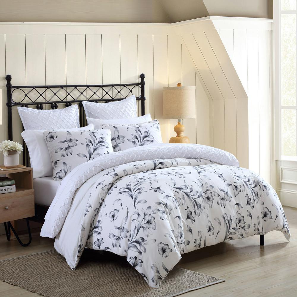 Stone Cottage Kentville Floral Black 3-Piece Cotton Comforter/Sham Set ...