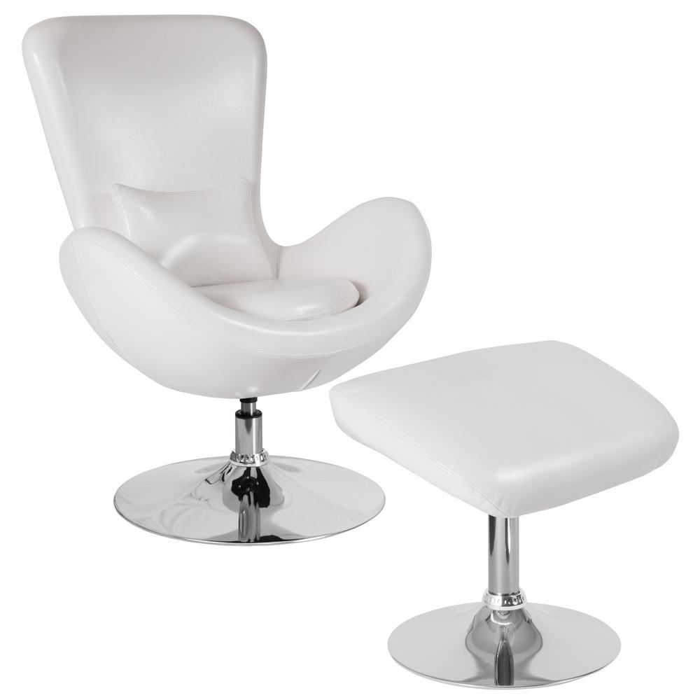 White Leather Chair And Ottoman Set