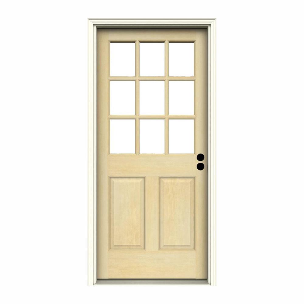 Jeld Wen 30 In X 80 In 9 Lite Unfinished Wood Prehung Left Hand Inswing Back Door With Primed Auralast Jamb And Brickmold