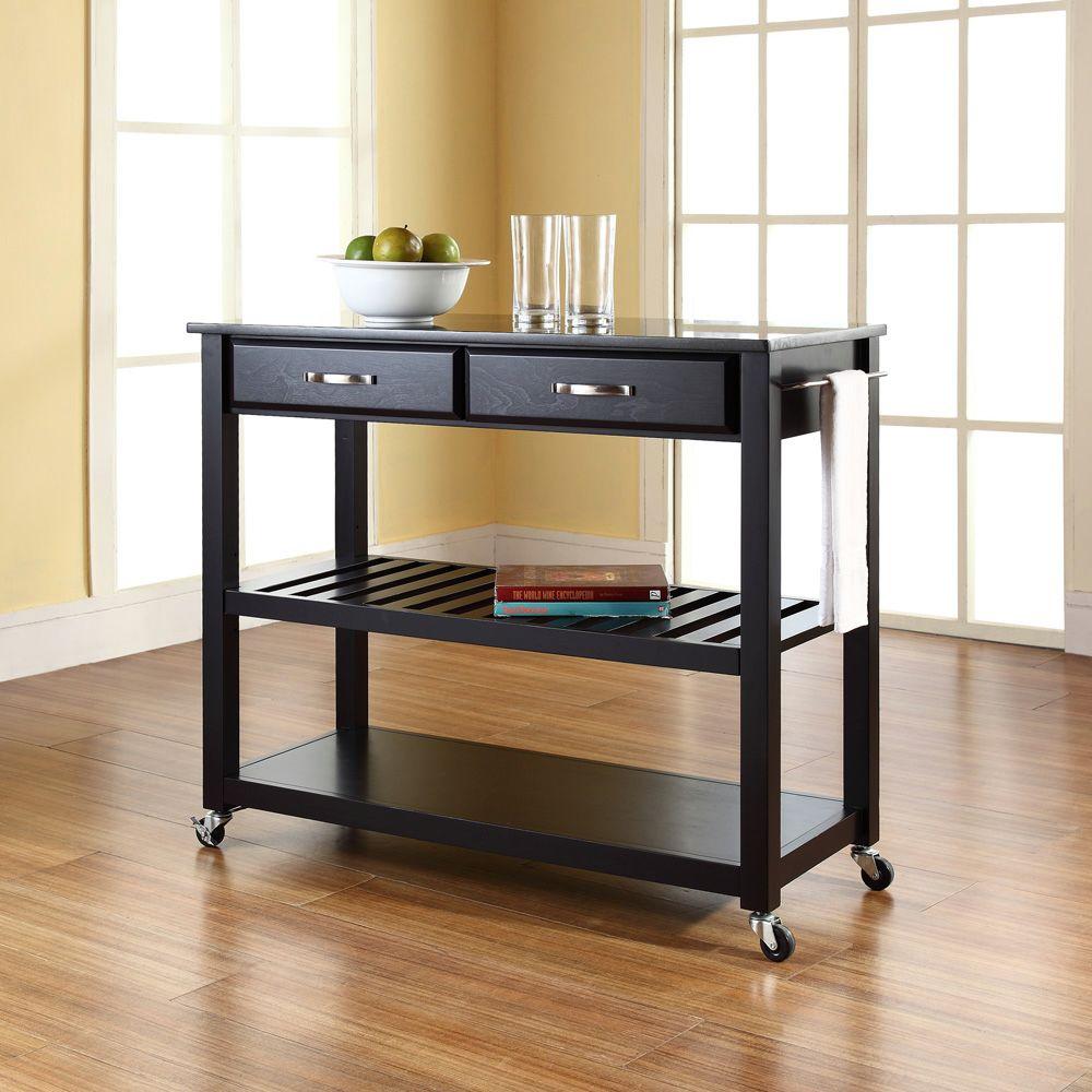 Crosley Black Kitchen Cart With Black Granite Top Kf30054bk The