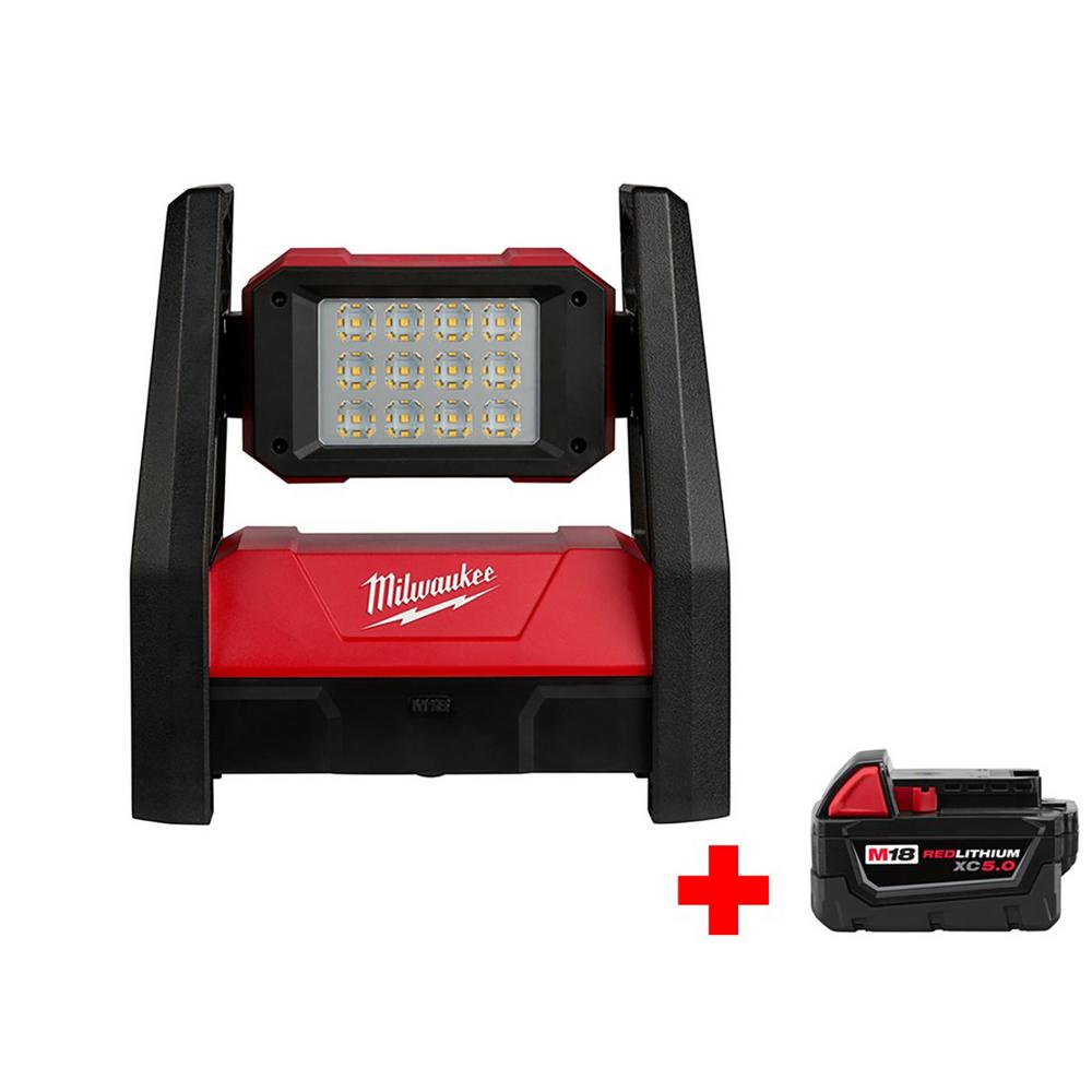 Milwaukee M18 18-Volt Lithium-Ion Cordless TRUEVIEW LED Flood Light with M18 18-Volt 5.0Ah Battery